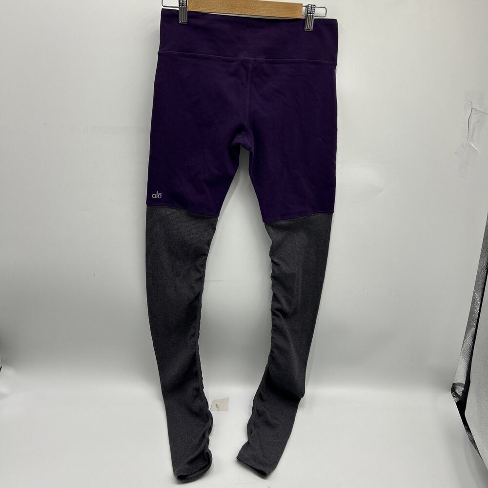 Alo Colorblock Stirrup Leggings Womens Medium Purple Gray Yoga Pants Athletic